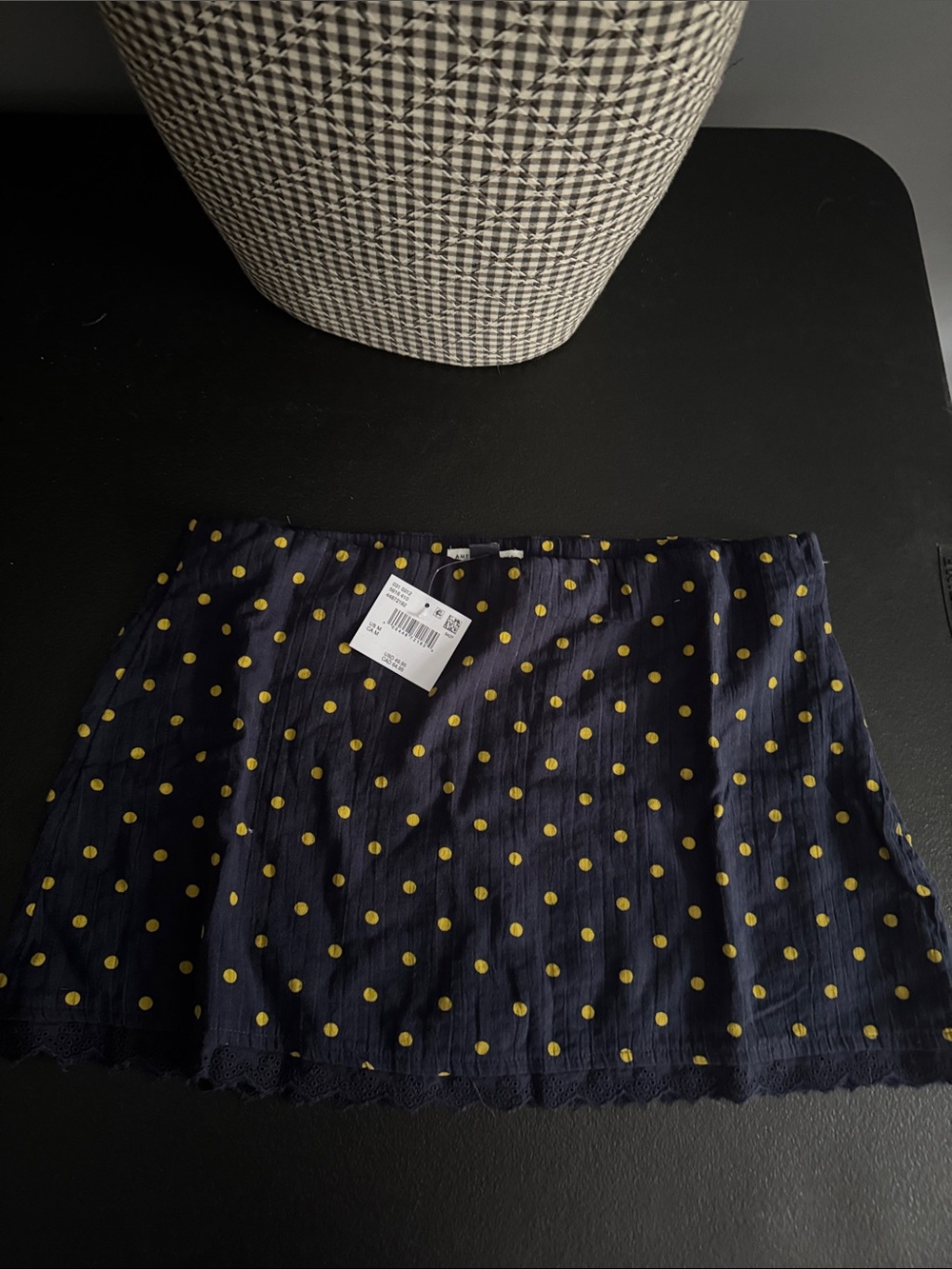 American Eagle Outfitters Navy Mini Skort with Yellow Polka Dots